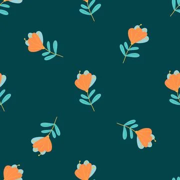 Vintage botanic seamless pattern with orange abstract flowers elements print. Illustrazione stock