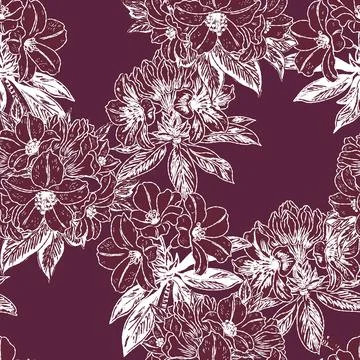Vintage botanical floral pattern with hand drawn blooming flowers and leafy b Stock Illustration