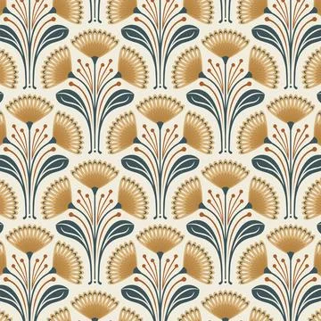 Vintage Botanical Pattern with Stylized Mustard Flowers Stock Illustration