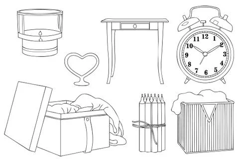 Vintage Box and Clock Vector Line Art Stock Illustration