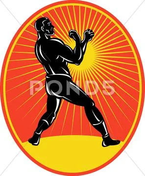 Vintage boxer posing side Stock Illustration
