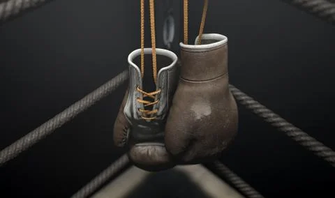 Vintage Boxing  Corner And Hung Up Gloves Ilustração Stock