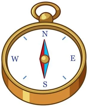 Vintage Brass Pocket Compass Vector Illustration on White Background Illustrazione stock