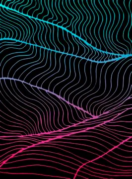 Vintage bright abstract  waves background. Blue and pink gradient colors outl Stock Illustration