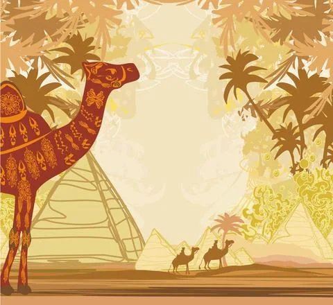 Vintage brown background with pyramids Stock Illustration