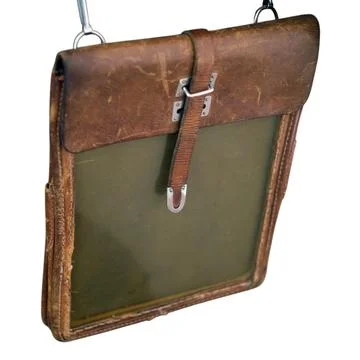 Vintage brown leather map case isolated on white background. Old military doc Stock Photos