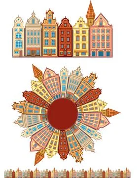 Vintage buildings seamless with pattern brush Stock Illustration
