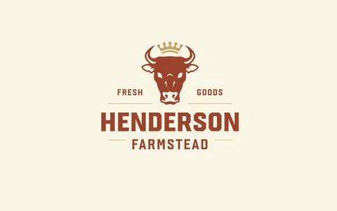 Vintage Bull Head Crown Vector Logo For Premium Beef Steakhouse Farmstead Ran Stock Illustration