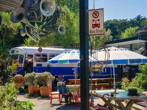 Vintage Bus Stop Cafe,.. Stock Photos
