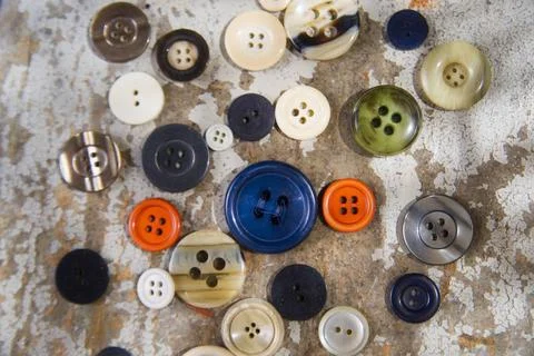 Vintage button Presentation of old buttons used for clothes and dresses Co... Stock Photos