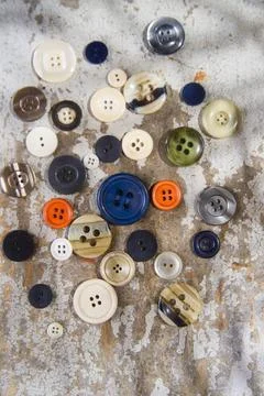 Vintage button Presentation of old buttons used for clothes and dresses Co... Stock Photos