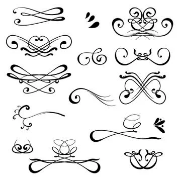 Vintage Calligraphic Design Elements. Set of Decors and Dividers. Old Vignette Stock Illustration