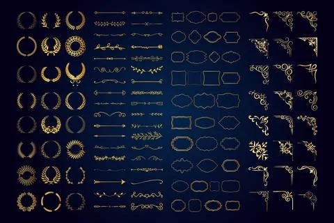 Vintage calligraphic elements. Decorative frames, flourish dividers, border.. Stock Illustration