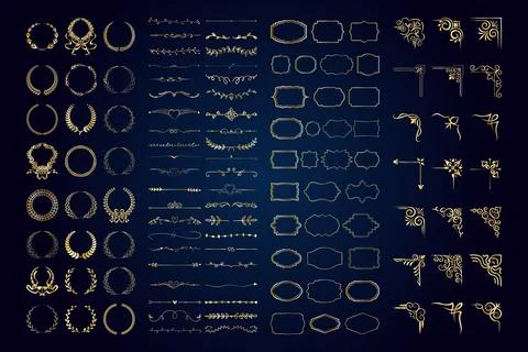 Vintage calligraphic elements. Decorative frames, flourish dividers, border.. Stock Illustration