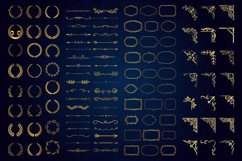 Vintage calligraphic elements. Decorative frames, flourish dividers, border.. Stock Illustration