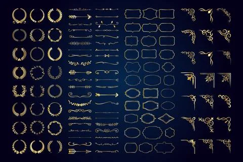 Vintage calligraphic elements. Decorative frames, flourish dividers, border.. Stock Illustration