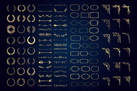 Vintage calligraphic elements. Decorative frames, flourish dividers, border.. Stock Illustration