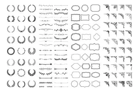 Vintage calligraphic elements. Decorative frames, flourish dividers, border.. Stock Illustration