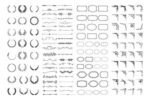 Vintage calligraphic elements. Decorative frames, flourish dividers, border.. Stock Illustration