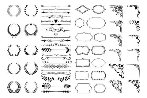 Vintage calligraphic elements. Decorative frames, flourish dividers, border.. Stock Illustration