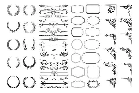Vintage calligraphic elements. Decorative frames, flourish dividers, border.. Stock Illustration