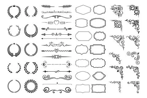 Vintage calligraphic elements. Decorative frames, flourish dividers, border.. Stock Illustration