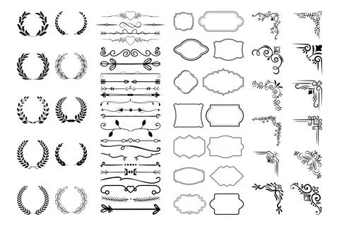 Vintage calligraphic elements. Decorative frames, flourish dividers, border.. Stock Illustration