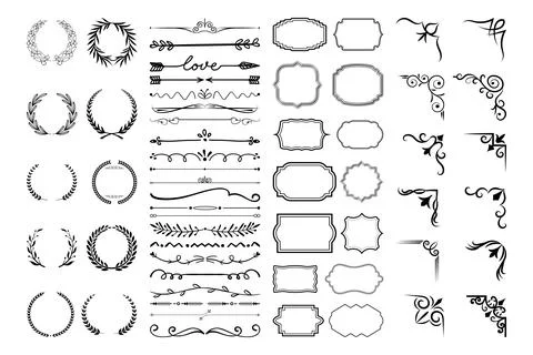 Vintage calligraphic elements. Decorative frames, flourish dividers, border.. Stock Illustration