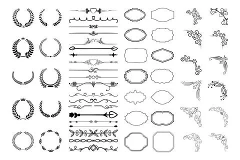 Vintage calligraphic elements. Decorative frames, flourish dividers, border.. Stock Illustration