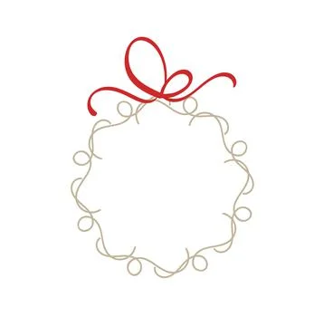 Vintage calligraphy round frame with red bow hand drawn circular wreaths, vector Stock Illustration