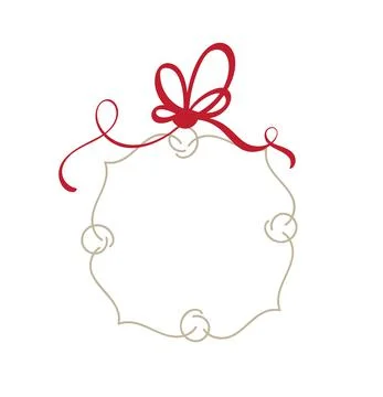 Vintage calligraphy round frame with red bow hand drawn circular wreaths, vector Stock Illustration