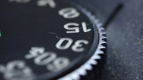 Vintage camera control ring. Shutter speed dial rotation. Film camera settings Stock Footage 294316720