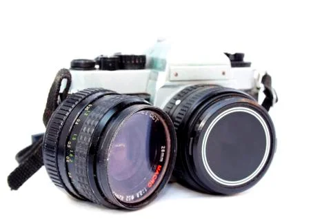 Vintage camera with extra macro lens Stock Photos