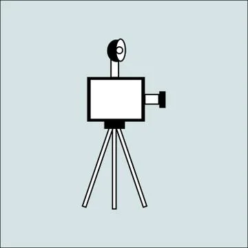 Vintage camera with flash on the tripod Illustrazione stock
