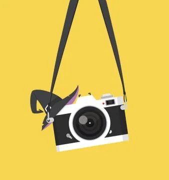 Vintage camera hanging with witch hat Stock Illustration