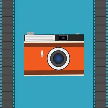 Vintage camera isolated on a blue background. An old camera with black Stock Illustration