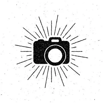 Vintage camera label with light rays. Stock Illustration