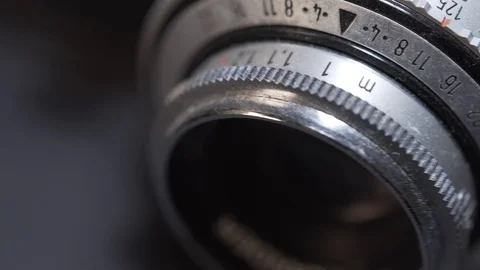 Vintage camera lens closeup Stock Footage