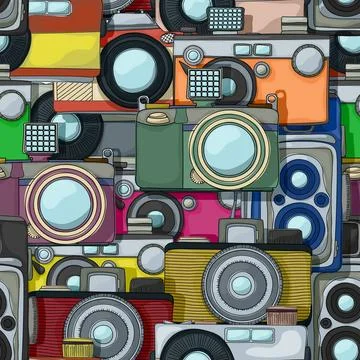 Vintage camera pattern Vintage multicolor photo cameras pattern Copyright:... Stock Photos