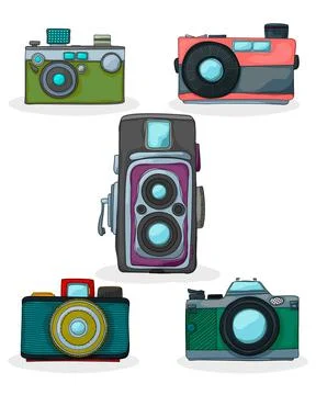Vintage camera set vector drawing illustration Stock Illustration
