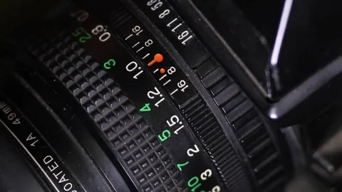 Vintage Camera, Setting Lens Aperture and Manual Focus Stock Footage 83122798