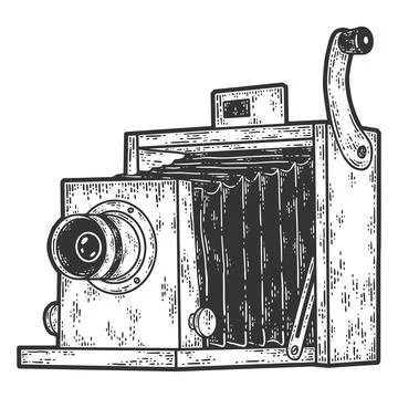 Vintage camera. Sketch scratch board imitation color. Stock Illustration