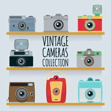 Vintage cameras collection Stock Illustration