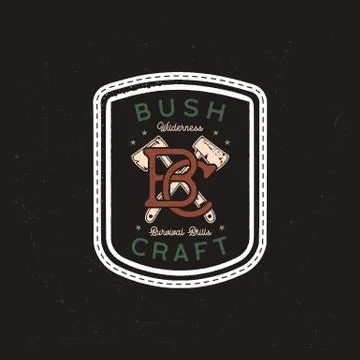 Vintage camp patch logo, bush craft badge. Hand drawn sticker design. Travel Illustrazione stock