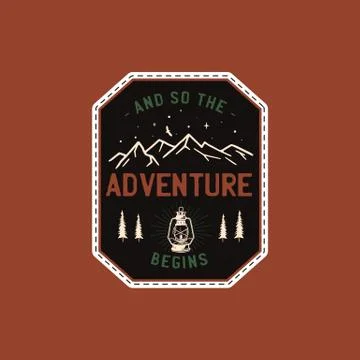 Vintage camp patch logo, bush craft badge. Hand drawn sticker design. Travel Illustrazione stock