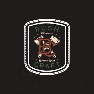 Vintage camp patch logo, bush craft badge. Hand drawn sticker design. Travel Stock Illustration