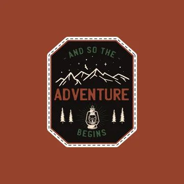 Vintage camp patch logo, bush craft badge. Hand drawn sticker design. Travel Stock Illustration
