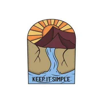 Vintage camp patch logo, mountain life badge. Hand drawn sticker design. Travel Stock Illustration