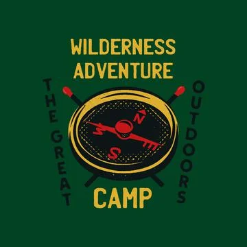 Vintage camp patch logo, mountain wildlife badge with trees and tent. Outdoor Stockillustratie