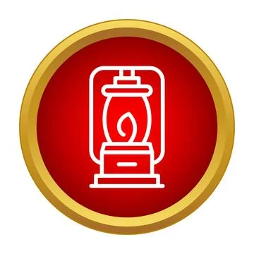 Vintage camping lantern light icon on red button Stock Illustration